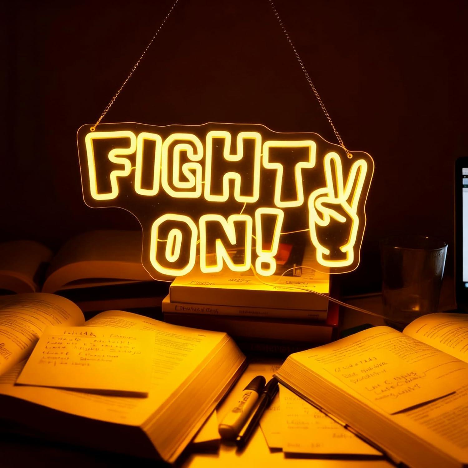 Lighting Decor In Room - Fight On Neon Sign Victory Hand