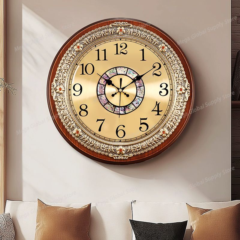 Lighting Home Decor Wall Clocks - Solid wood light luxury retro wall