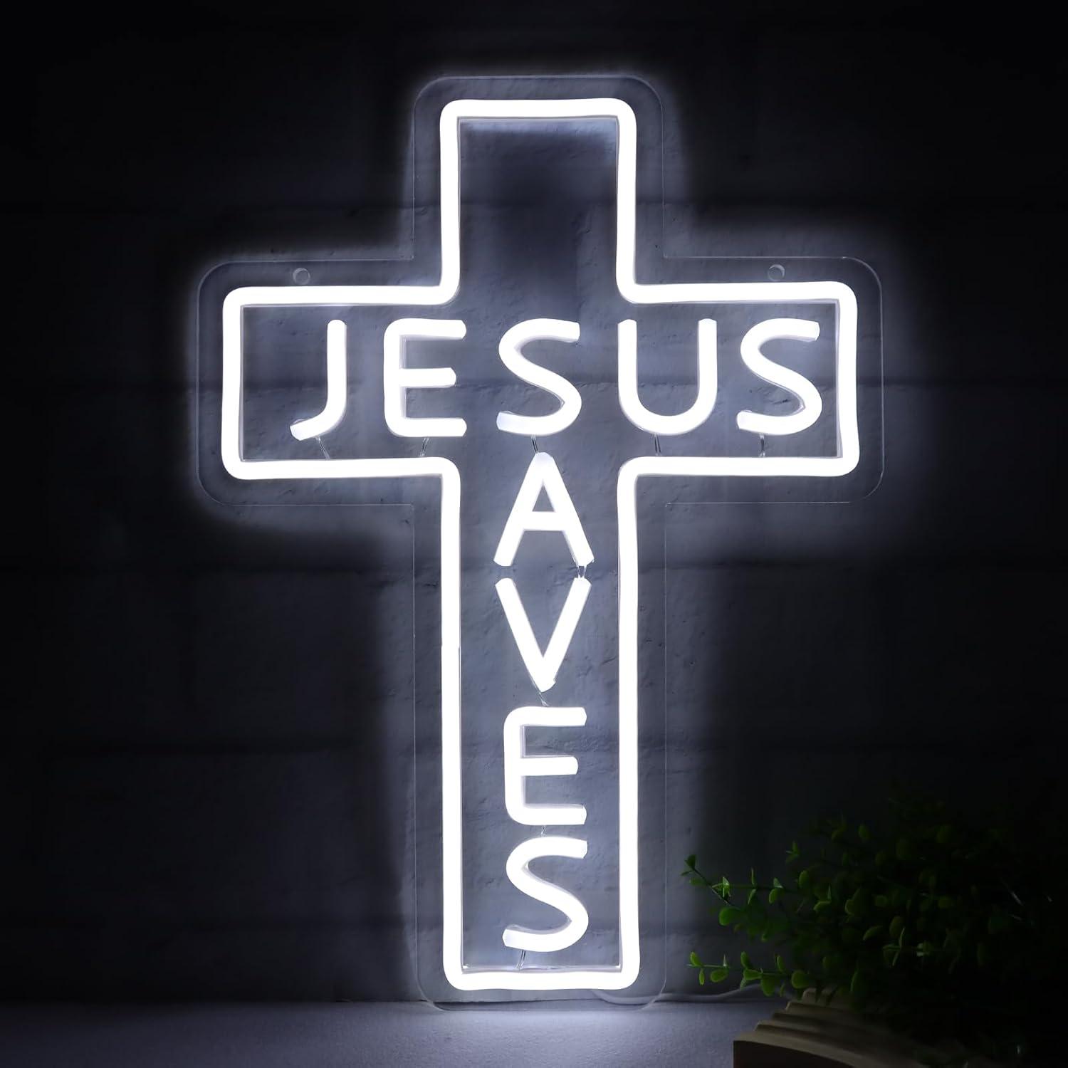 Lighting Decor In Room - Jesus Saves Cross Neon Signs USB