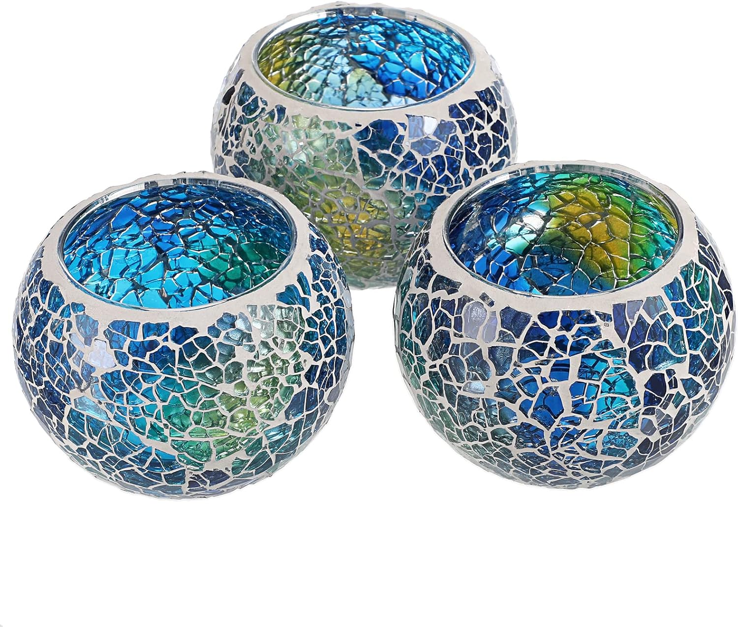 Lighting Decoration Stand - Set of 3 Blue Mosaic Glass