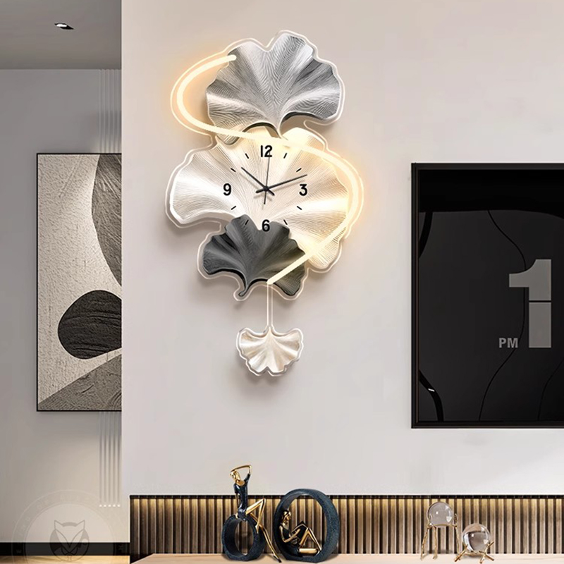 Premium Ginkgo Leaf Wall Clock - Lighting Home Decor Wall Clocks 评论和价格