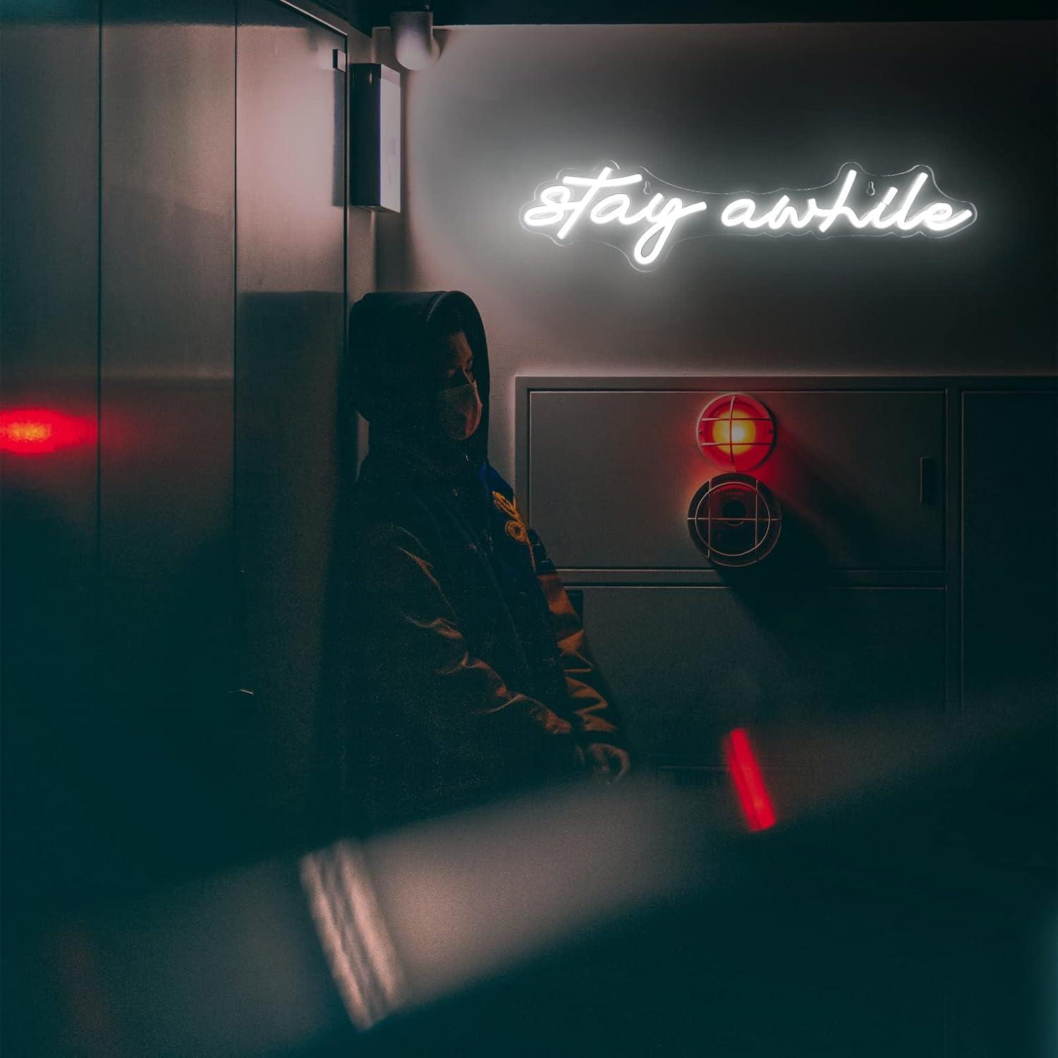 Stay Awhile Neon Signs USB Dim - Lighting Decoration In Bedroom 评论和价格