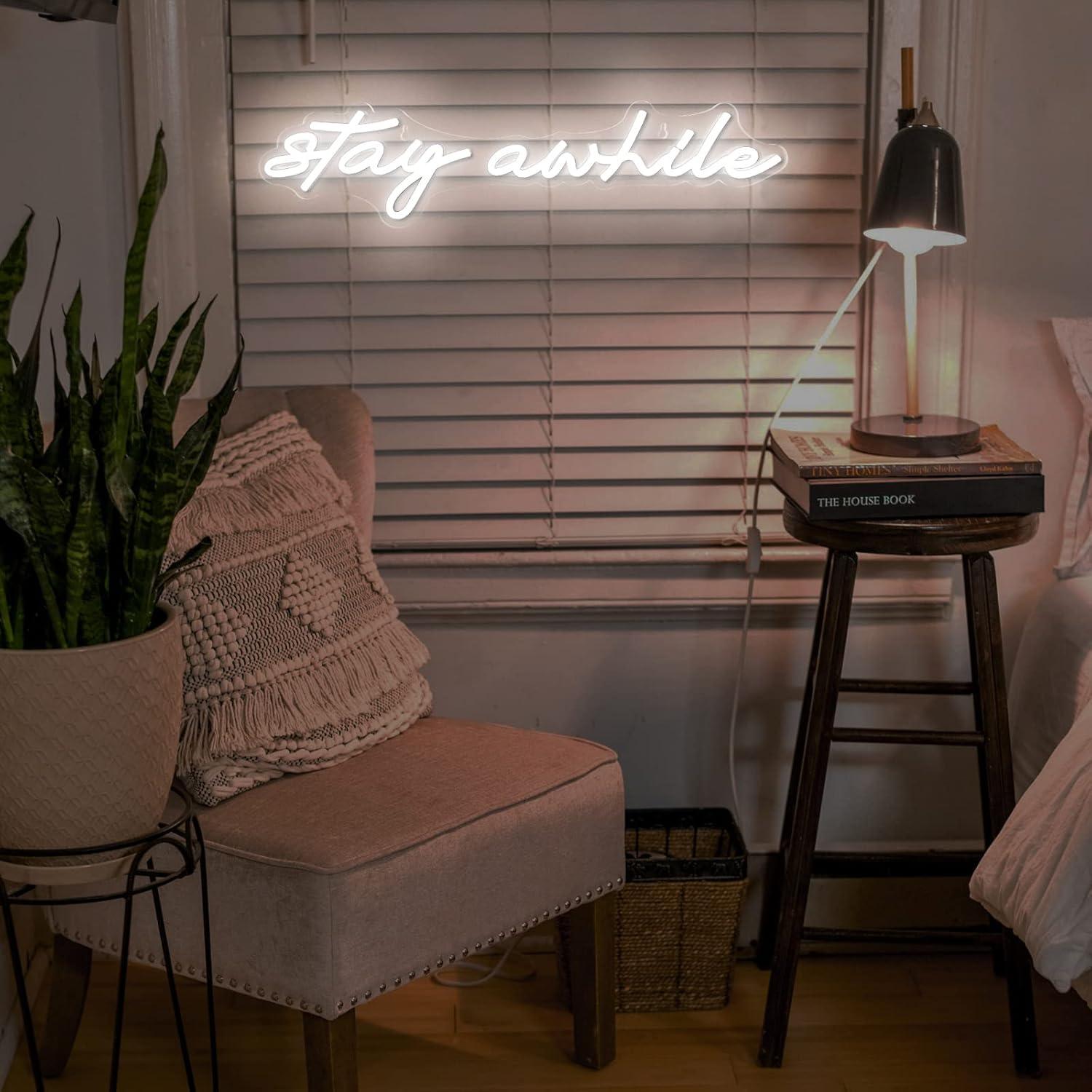 Stay Awhile Neon Signs USB Dim - Lighting Decoration In Bedroom 评论和价格