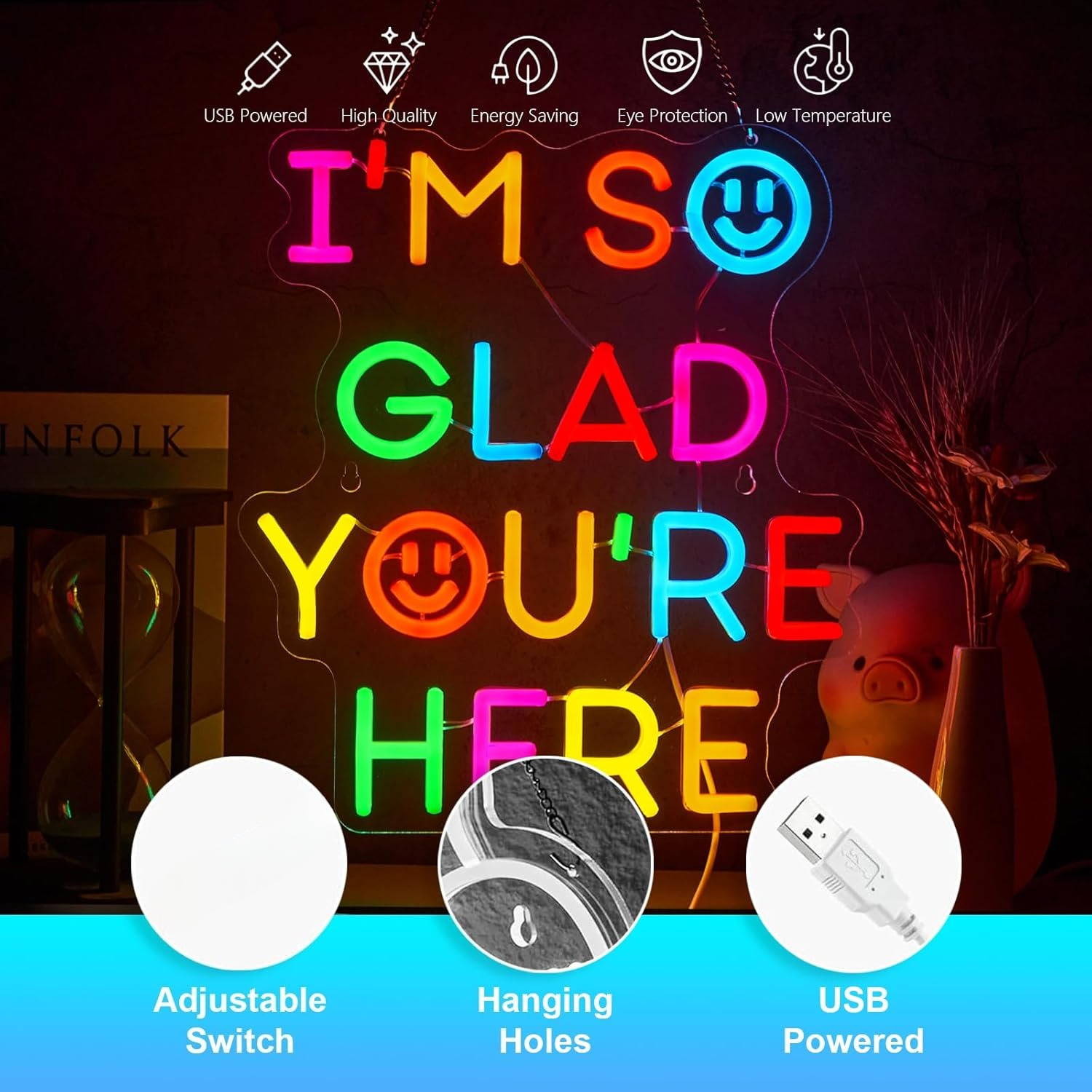  I'm So Glad You‘re Here Neon - Lighting Decoration In Bedroom 评论和价格