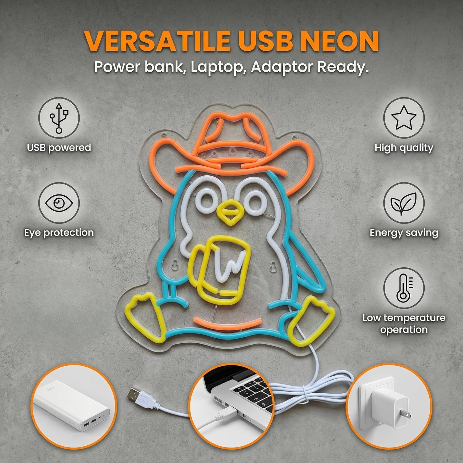 Penguin Neon Sign USB Powered  - Lighting Decoration In Bedroom 评论和价格