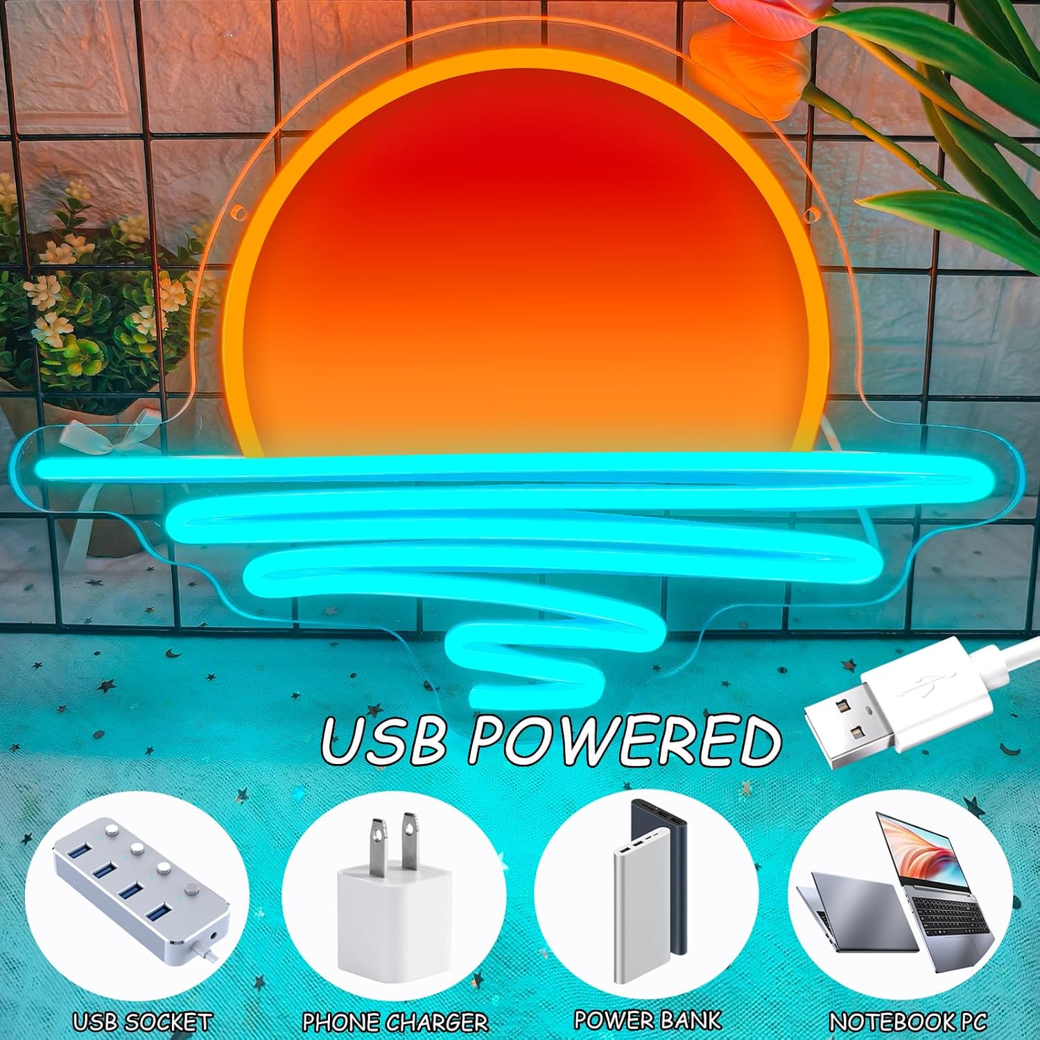 Sunrise Sunset Neon Sign USB P - Lighting Decor Sunrise 评论和价格