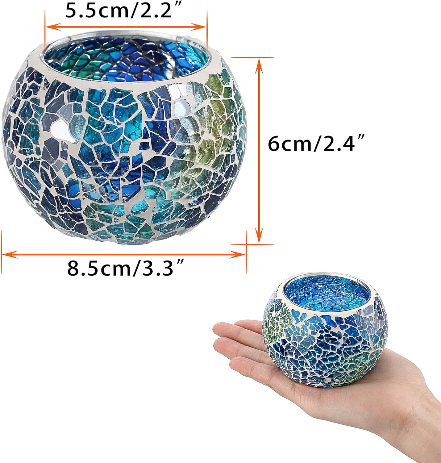 Set of 3 Blue Mosaic Glass Tea - Lighting Decoration Stand 评论和价格