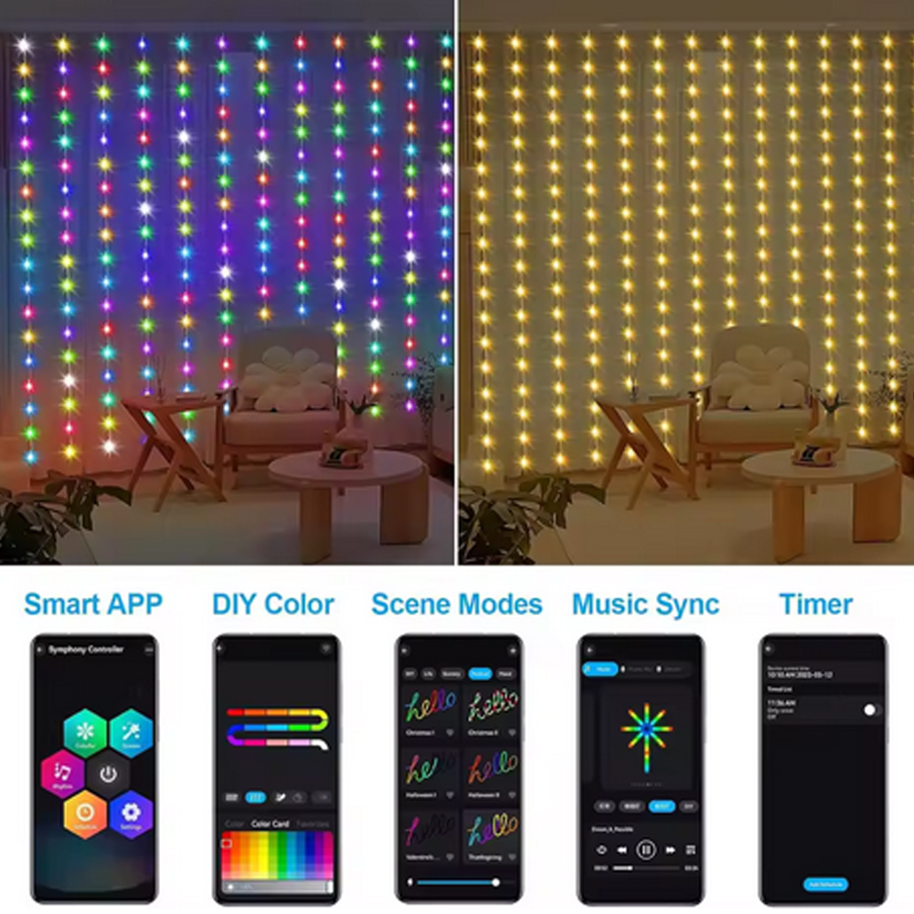 3M RGB Smart LED Curtain Light - Lighting Decoration In Bedroom 评论和价格