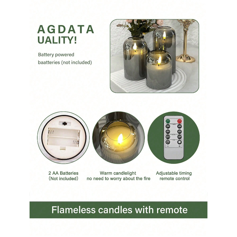 3 Pack Grey Flameless LED Cand - Lightings Decoration 评论和价格