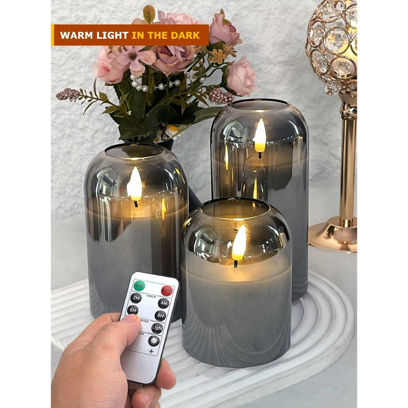 3 Pack Grey Flameless LED Cand - Lightings Decoration 评论和价格
