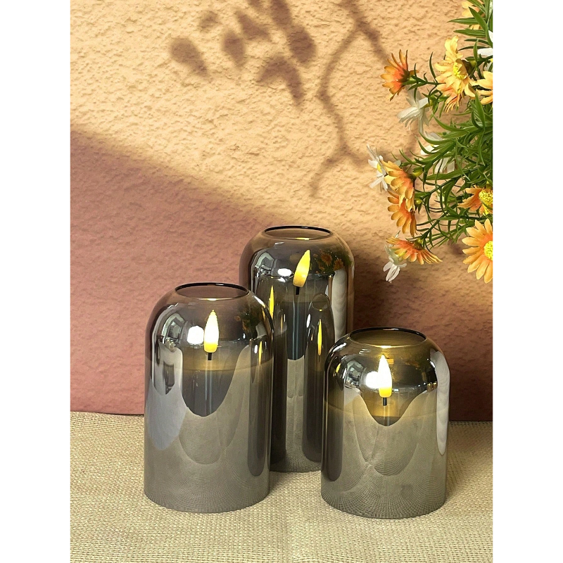 3 Pack Grey Flameless LED Cand - Lightings Decoration 评论和价格